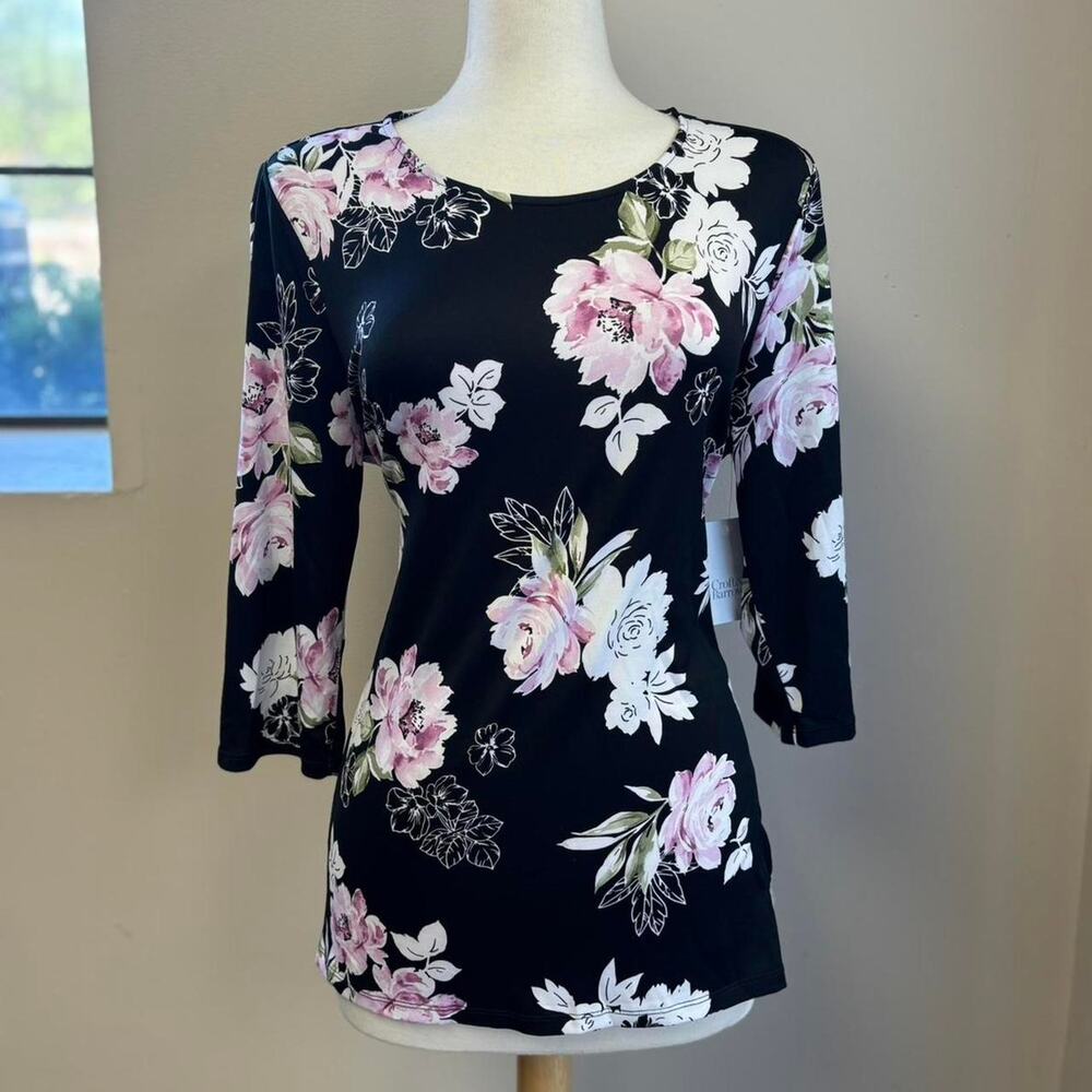 Croft and Barrow Floral Stretchy Comfortable 3/4 Sleeve Blouse Sz XL NWT